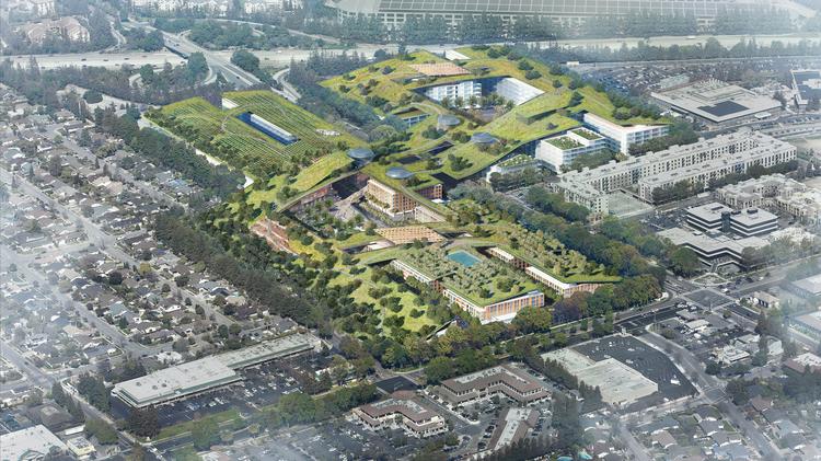 One design for the redevelopment of Vallco tests the limits of the phrase "roof garden," creating a 30-acre elevated park that rolls over the buildings below it in waves.